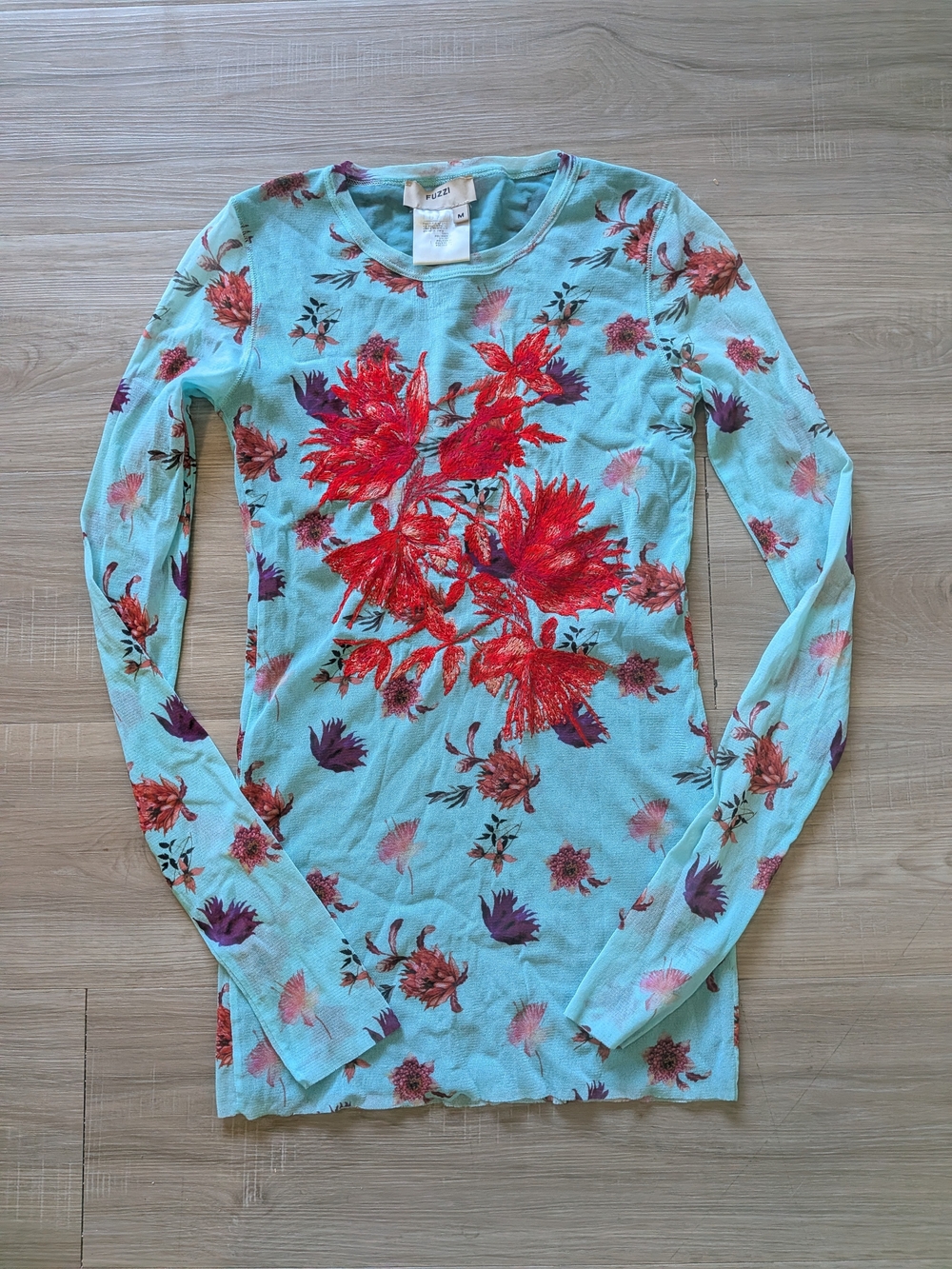 Fuzzi Embroidered Mesh Floral Long Sleeve
